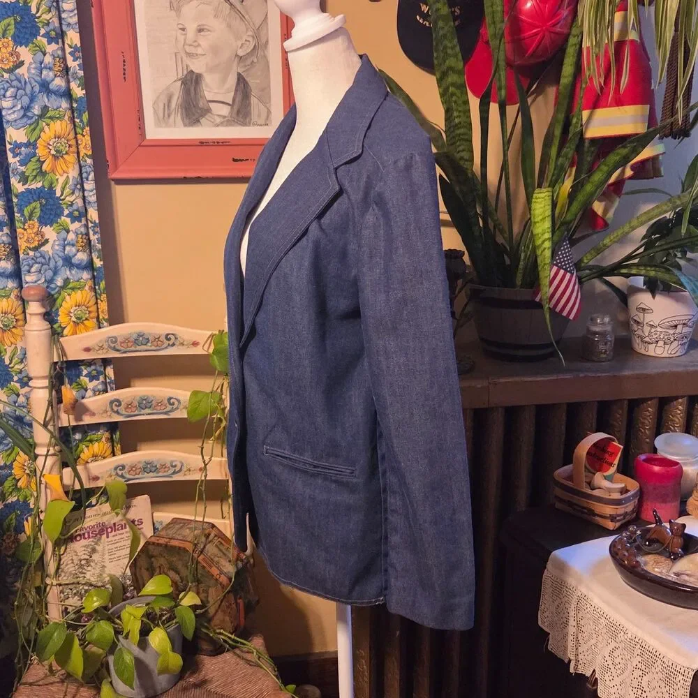 Vintage 70s Ship’n Shore Denim Look Blazer USA Made ILGWU Size 6 Small